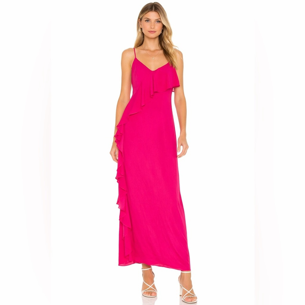 Vince Camuto Fuchsia Ruffle Maxi Dress Spaghetti Strap Small